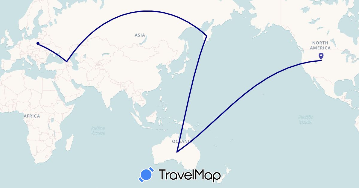 TravelMap itinerary: driving in Australia, Georgia, Poland, Russia, United States (Asia, Europe, North America, Oceania)